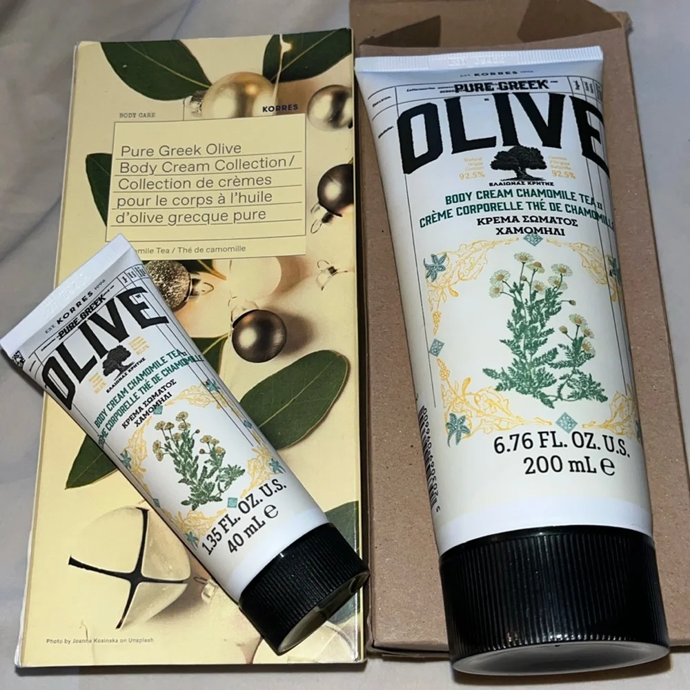 New boxed set of 2 Korres Pure Greek Olive Oil Body Cream chamomile Tea scent